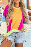 Color Block Round Neck Long Sleeve Top - Trendsi - Flyclothing LLC