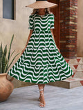 Wavy Striped Round Neck Short Sleeve Dress - Trendsi - Flyclothing LLC