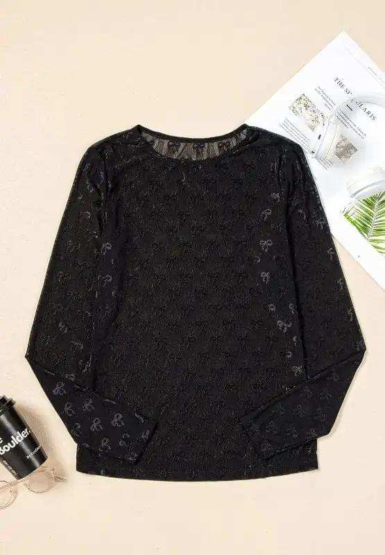 Bow Round Neck Long Sleeve Top - Trendsi - Flyclothing LLC