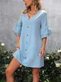 V-Neck Half Sleeve Mini Dress - Trendsi - Flyclothing LLC