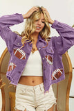 BiBi Football Sequin Embroidery Washed Corduroy Jacket - Trendsi - Flyclothing LLC