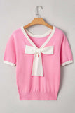 Bow Back Round Neck Short Sleeve Knit Top - Trendsi - Flyclothing LLC