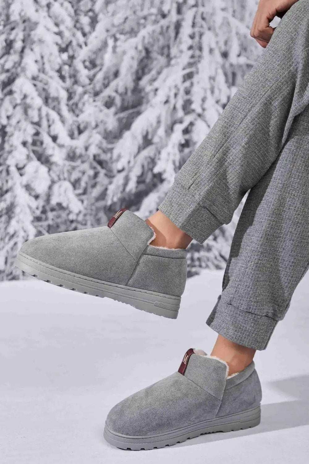 Letter M Suede Round Toe Slippers - Trendsi - Flyclothing LLC