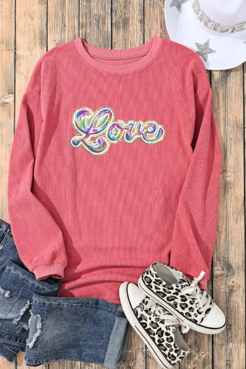 Valentine's Day LOVE Round Neck Long Sleeve Sweatshirt - Trendsi - Flyclothing LLC