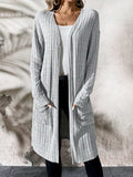 Ribbed Open Front Long Sleeve Cardigan with Pockets - Trendsi - Flyclothing LLC