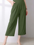 Full Size Pocketed Half Elastic Waist Pants - Trendsi - Flyclothing LLC