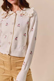 SO ME Collared Floral Embroidered Button Down Sweater Cardigan - Trendsi - Flyclothing LLC