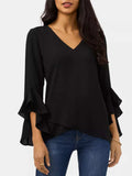 V-Neck Flounce Sleeve Blouse - Trendsi - Flyclothing LLC