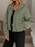 Textured Zip-Up Drawstring Hem Jacket - Trendsi - Flyclothing LLC