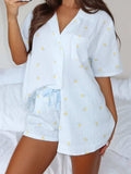 Valentine's Day Printed Collared Neck Short Sleeve Top and Shorts Set - Trendsi - Flyclothing LLC