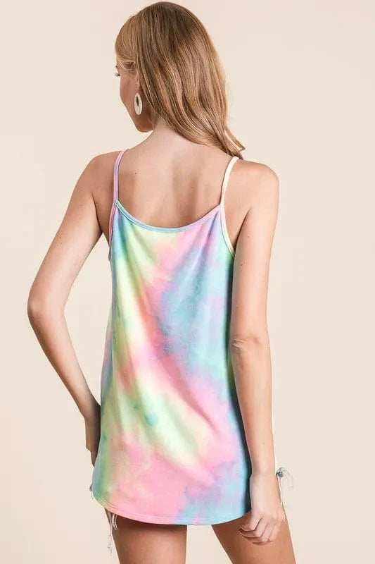 BiBi Tie Dye Terry Caged Neck Knit Camisole - Trendsi - Flyclothing LLC
