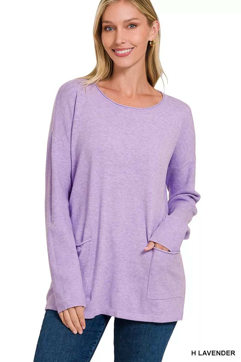 Zenana Viscose Long Sleeve Front Pockets Sweater - Trendsi - Flyclothing LLC
