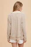 Annie Wear Striped Button Detail Long Sleeve Polo Top - Trendsi - Flyclothing LLC