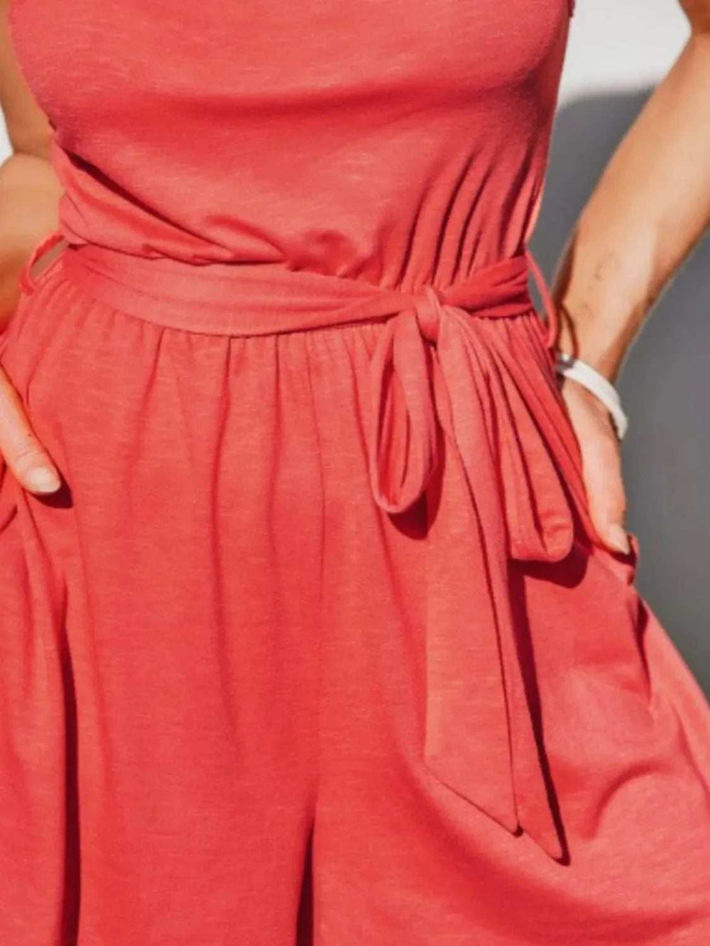 Single Shoulder Tie Waist Romper - Trendsi - Flyclothing LLC