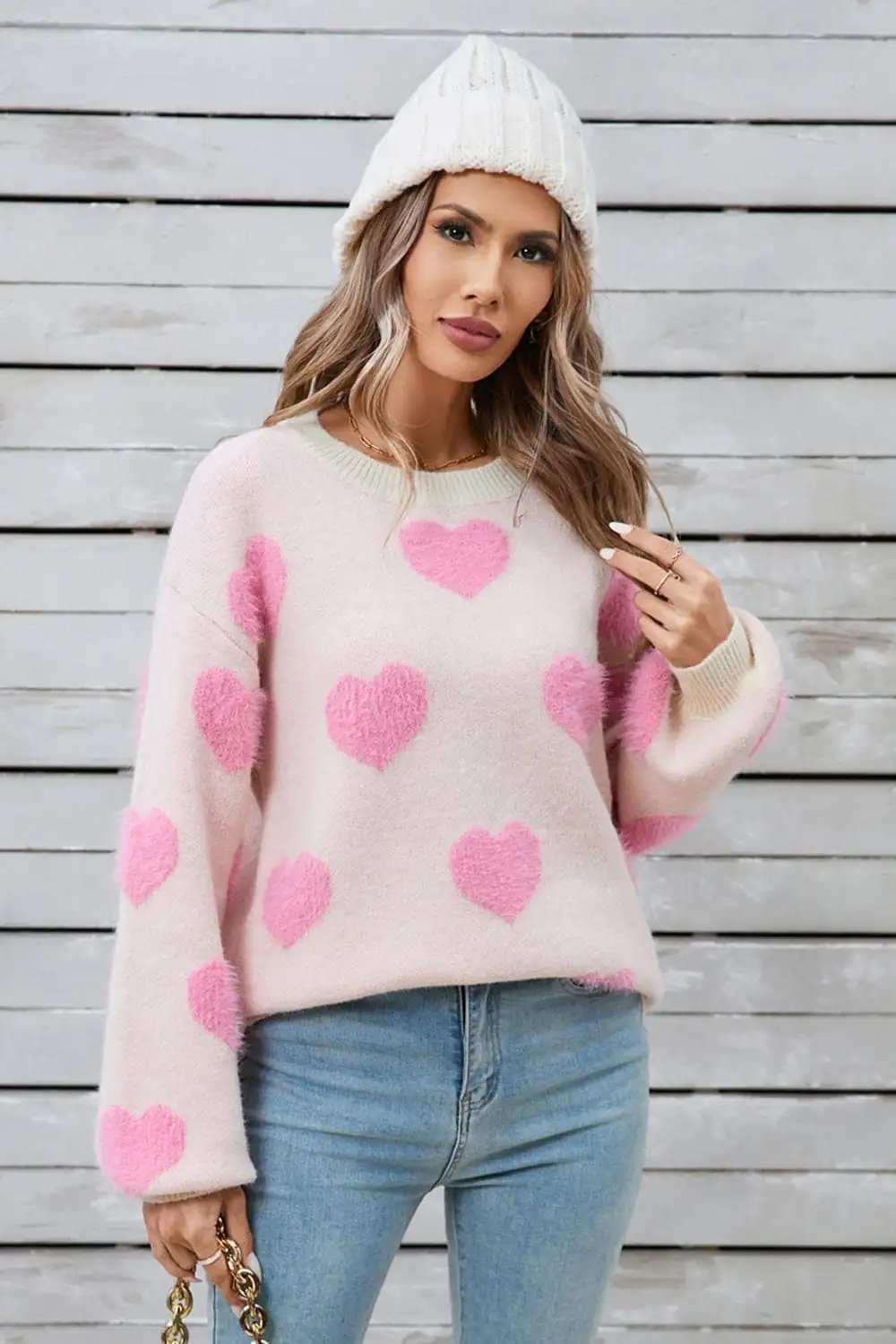 Angel Wings Heart Dropped Shoulder Long Sleeve Sweater - Trendsi - Flyclothing LLC