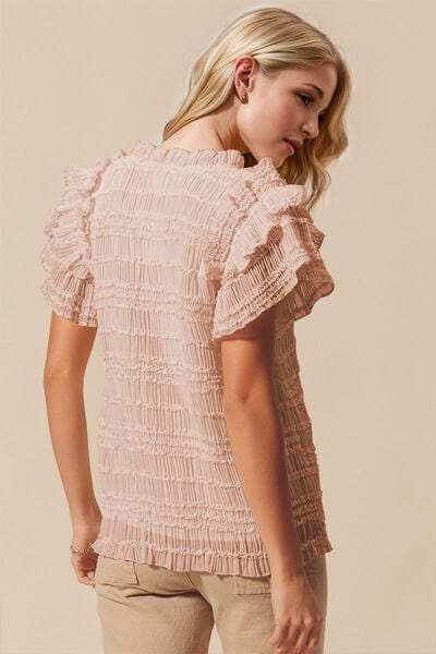 Oh Full Size Frill Notched Flounce Sleeve Blouse - Trendsi - Flyclothing LLC