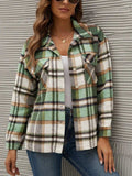 Plaid Collared Neck Long Sleeve Jacket - Trendsi - Flyclothing LLC
