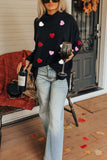 Valentine’s Day Heart Patched Turtleneck Long Sleeve Top - Trendsi - Flyclothing LLC