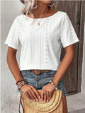 Lace Detail Eyelet Short Sleeve Blouse - Trendsi - Flyclothing LLC