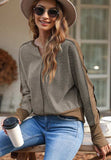 Color Block Notched Long Sleeve Blouse - Trendsi - Flyclothing LLC