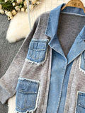 Raw Hem Denim Pocket Patchwork Cardigan - Trendsi - Flyclothing LLC