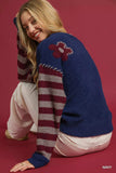 Umgee Flower Jacquard Striped Long Sleeve Sweater - Trendsi - Flyclothing LLC