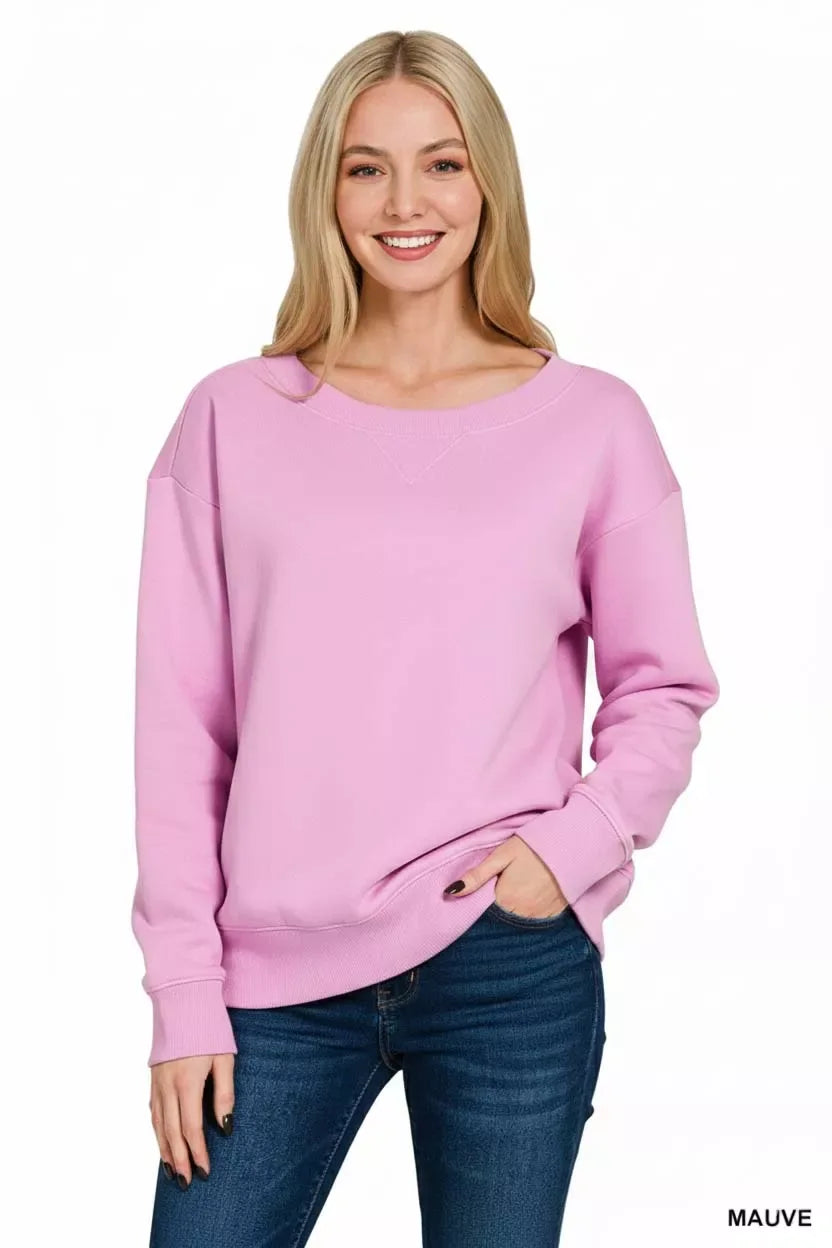 Zenana Fleece Boat Neck Sweatshirt - Trendsi - Flyclothing LLC