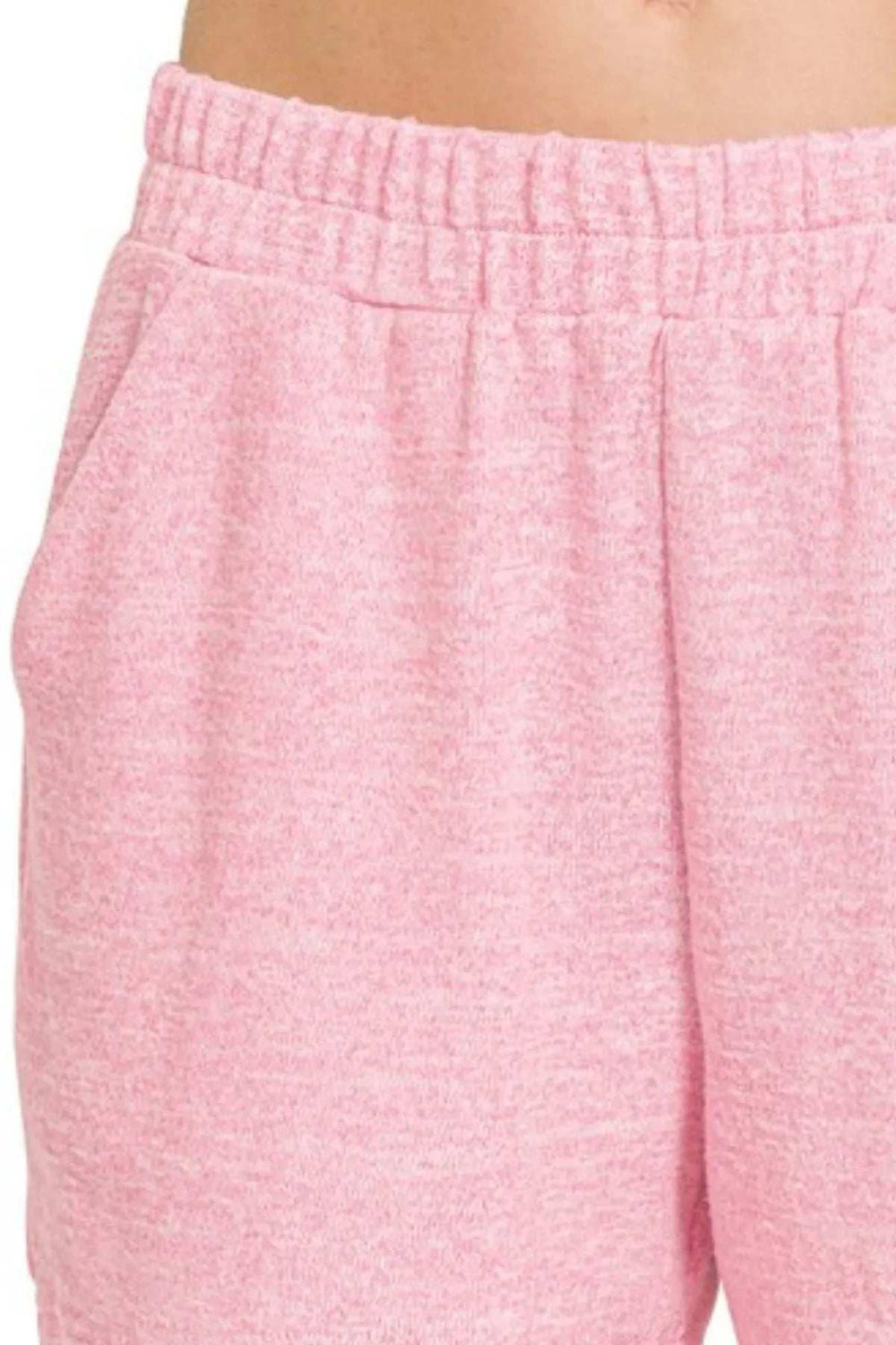 Zenana Soft Melange Hacci Elastic Waist Band Shorts - Trendsi - Flyclothing LLC