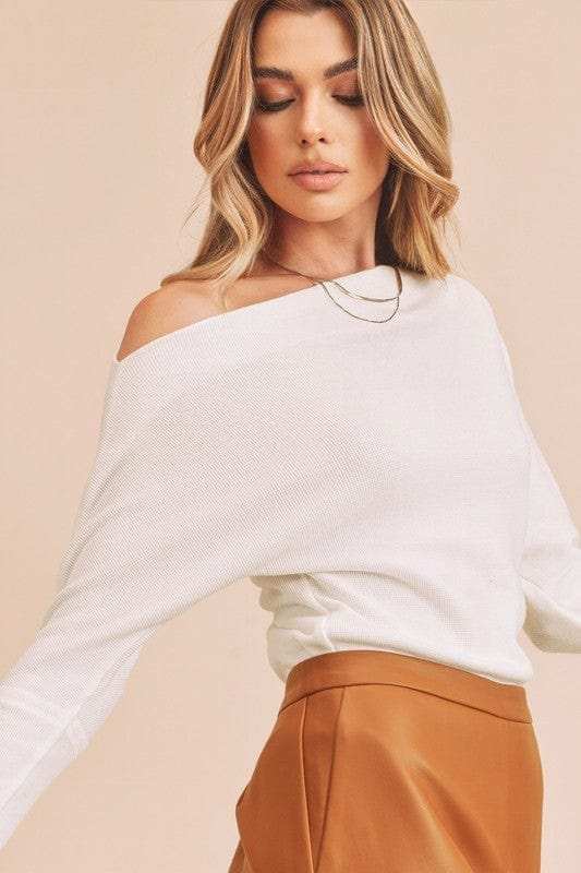 Aemi + Co One Shoulder Long Sleeve Knit Top - Trendsi - Flyclothing LLC