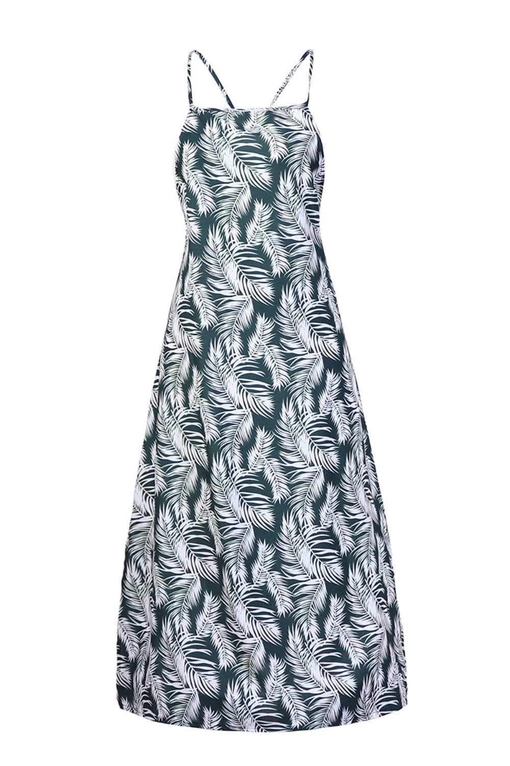 Slit Crisscross Printed Sleeveless Cami Dress - Trendsi - Flyclothing LLC