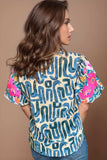 Plus Size Printed Mock Neck Short Sleeve Blouse - Trendsi - Flyclothing LLC