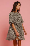 BiBi Leopard Denim Dress With Back Contrast Tie Detail - Trendsi - Flyclothing LLC