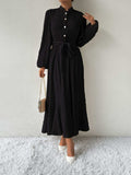 Tie Waist Long Sleeve Dress - Trendsi - Flyclothing LLC