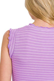 Zenana Ribbed Ruffle Trim Sleeveless Stripe Top - Trendsi - Flyclothing LLC