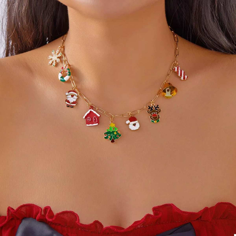 18K Gold-Plated Resin Christmas Theme Necklace - Trendsi - Flyclothing LLC