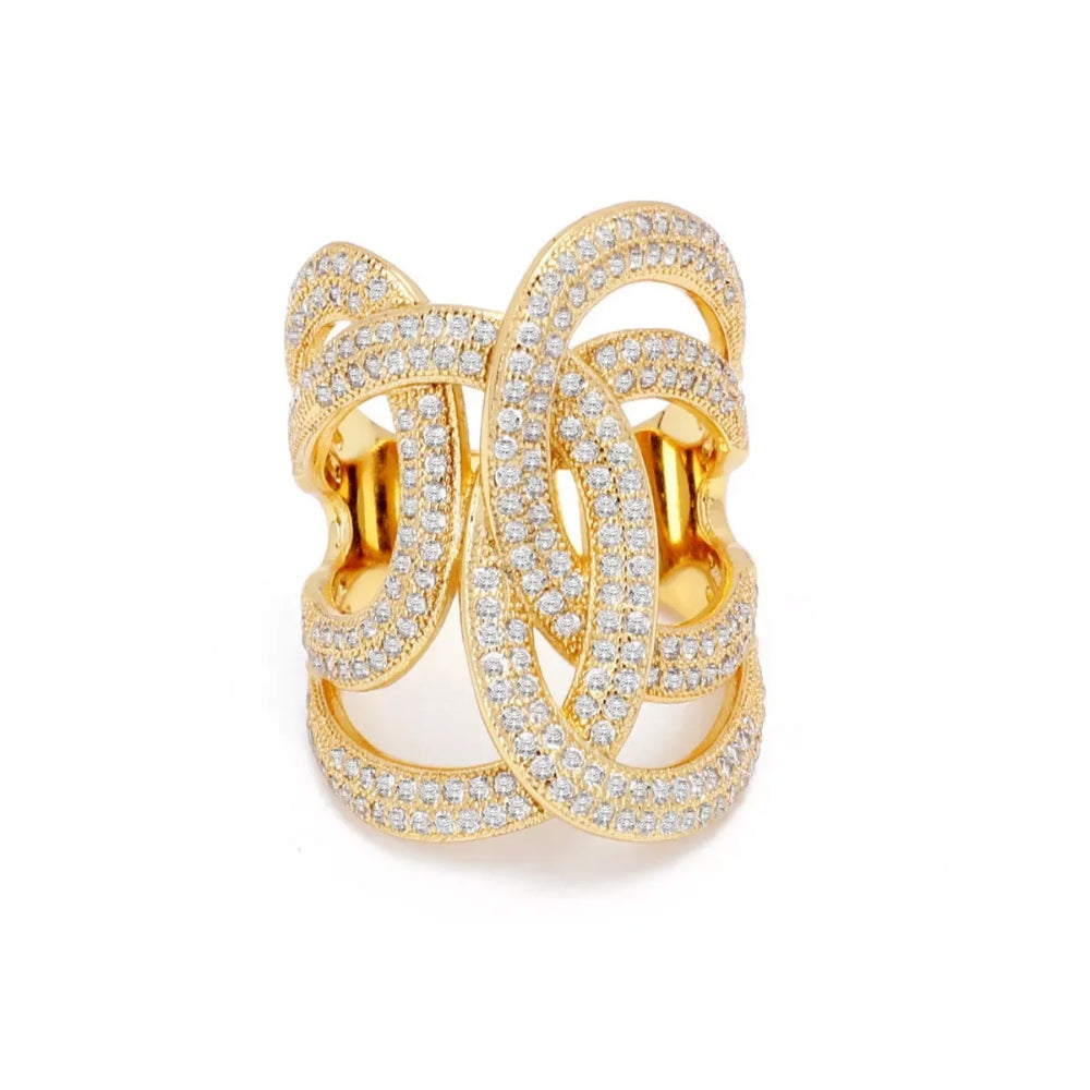 18K Gold-Plated Zircon Interwoven Ring - Trendsi - Flyclothing LLC