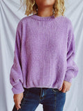Round Neck Dropped Shoulder Long Sleeve Sweater - Trendsi - Flyclothing LLC