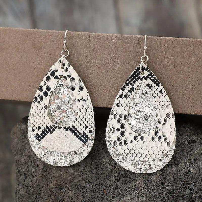PU Leather Sequin Teardrop Earrings - Trendsi - Flyclothing LLC