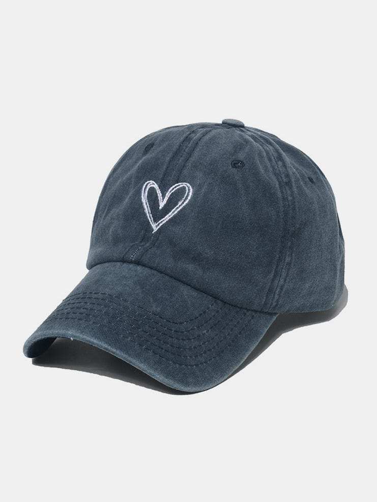 Embroidered Heart Washed Cotton Baseball Cap - Trendsi - Flyclothing LLC