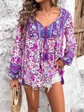 Printed Tie Neck Long Sleeve Blouse - Trendsi - Flyclothing LLC