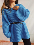 Boat Neck Long Sleeve Sweater with Belt - Trendsi - Flyclothing LLC