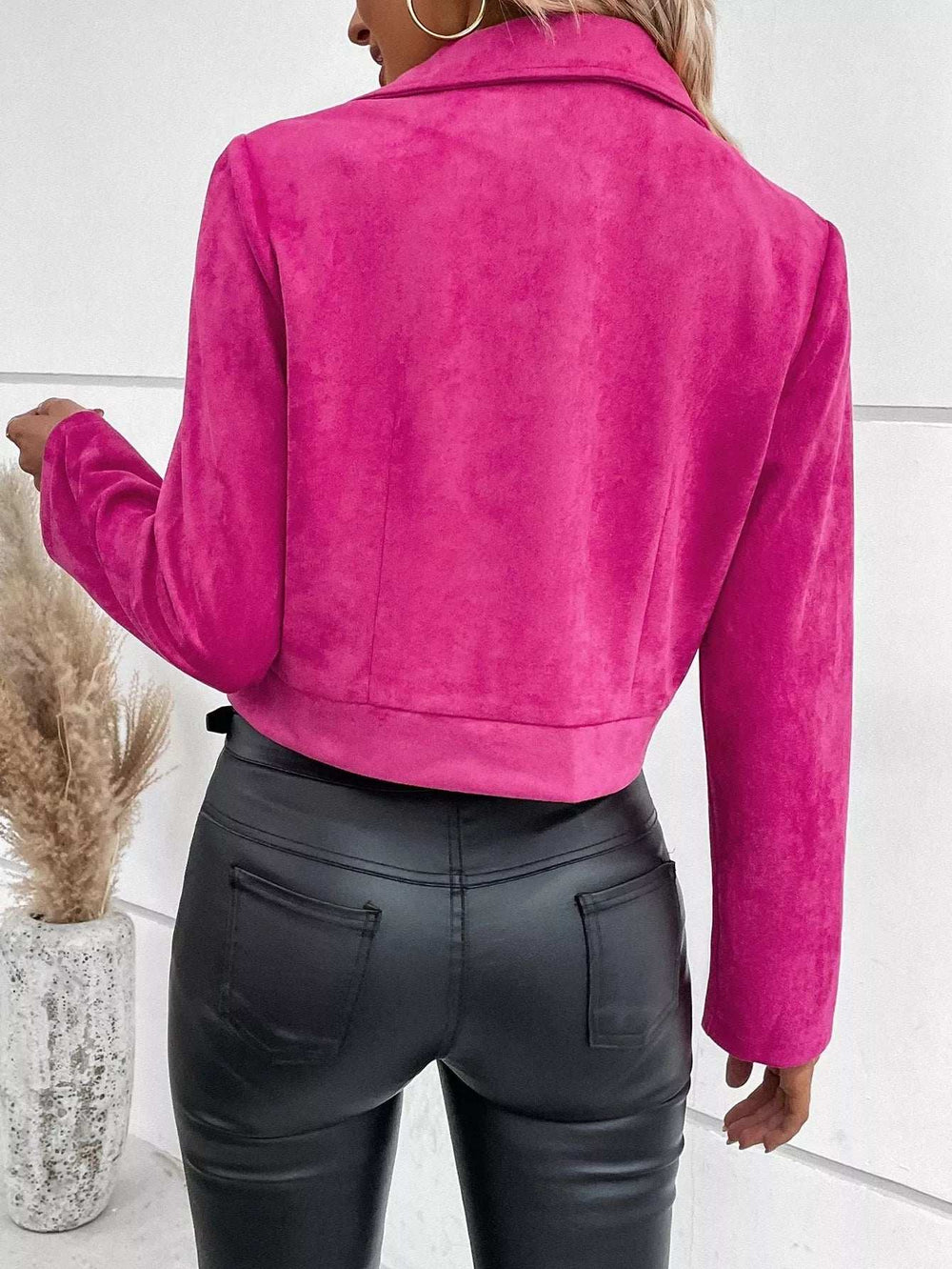 Suede Moto Jacket with Zip Detail - Trendsi - Flyclothing LLC