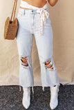 Distressed Raw Hem Jeans with Pockets - Trendsi - Flyclothing LLC
