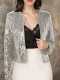 Full Size Sequin Open Front Cropped Jacket - Trendsi - Flyclothing LLC
