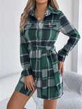 Plaid Button Front Tie Waist Shirt Dress - Trendsi - Flyclothing LLC