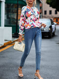 Printed Tie Neck Long Sleeve Blouse - Trendsi - Flyclothing LLC