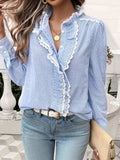 Lace Detail Ruffled Round Neck Long Sleeve Shirt - Trendsi - Flyclothing LLC