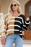 Striped Round Neck Long Sleeve Knit Top - Trendsi - Flyclothing LLC