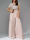 Full Size Sequin Round Neck Short Sleeve Wide Leg Jumpsuit - Trendsi - Flyclothing LLC