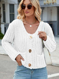 Round Neck Button Up Cardigan with Pockets - Trendsi - Flyclothing LLC